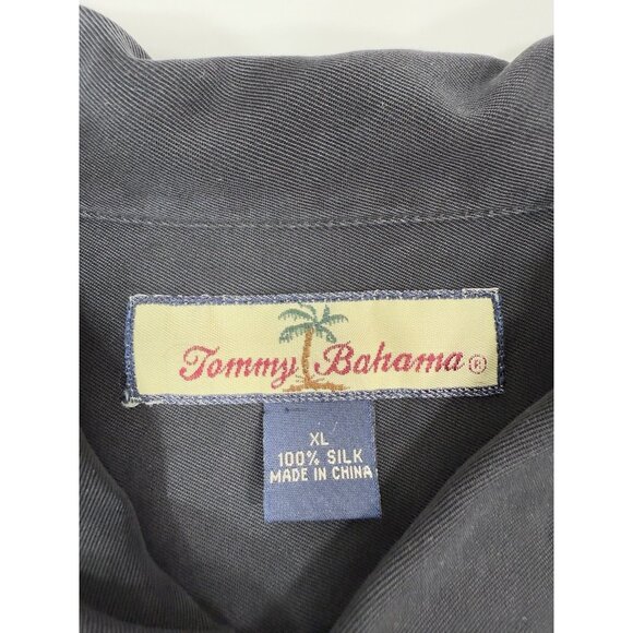 Tommy Bahama Mens Silk Shirt Swizzle Inn Chill Out Embroidered Camp Sz XL Black - Picture 6 of 9